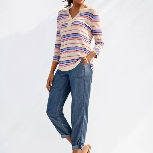 NWT Talbots Striped Linen Blend Sweater S Lightweight Coastal Classic - Picture 1 of 7